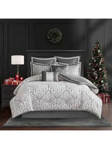 Madison Park Jacquard Damask Medallion Odette 8 Pieces Comforter Set Luxury Bedding Set With Euro Shams Decorative Pillows Satin Silver Striations All Season Bedroom Decor Luxury Home Decor Christmas New Year Holiday Gifts - 銀色 - 查看 10
