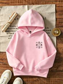 Baby Girls Halloween Graphic Hoodie, Cute Pumpkin Bow Spider Web Bat Print Long Sleeve Pullover Hooded Sweatshirt For Fall Daily - Pink - View 5
