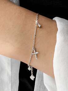 1 pieza Pulsera de borla con cruz de circonita de plata de ley S925 de lujo personalizada, adecuada para uso diario casual, fiesta, vacaciones, cualquier regalo festivo para mujeres - cruz - Ver 9