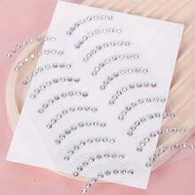 1pc 3D Realistic Crescent Moon Rhinestone Eye & Face Decor Stickers, DIY Music Festival Y2K Makeup Party Eye & Face Rhinestone Stickers, 1 Sheet - 彩色 - 查看 2