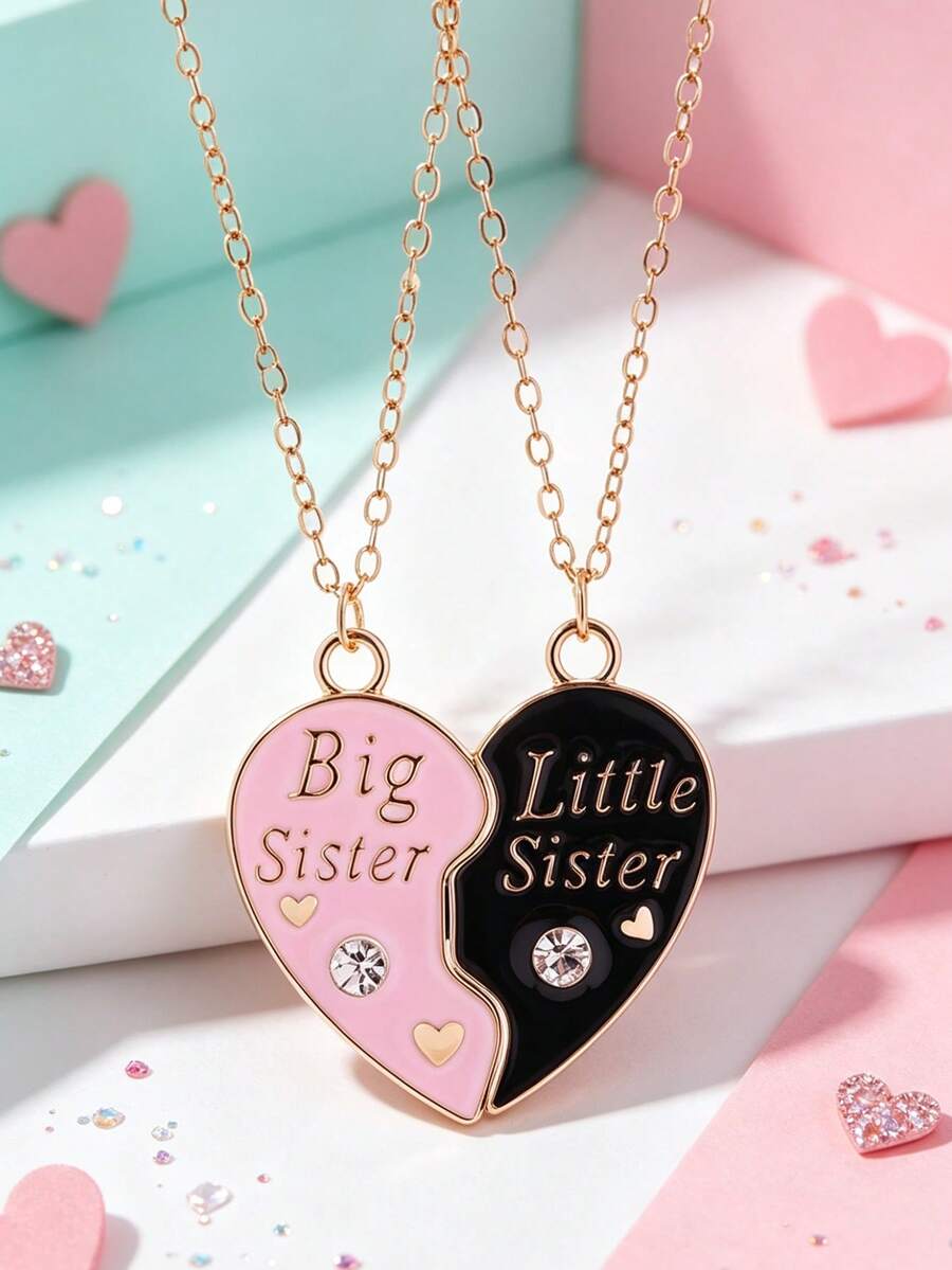 2 Pcs/Set Best Friend Pendant Necklace For School Friend Forever Friendship BFF Necklace Adjustable Geometric Jewelry Gift Love Couple Chain Choke - one-size - View 1