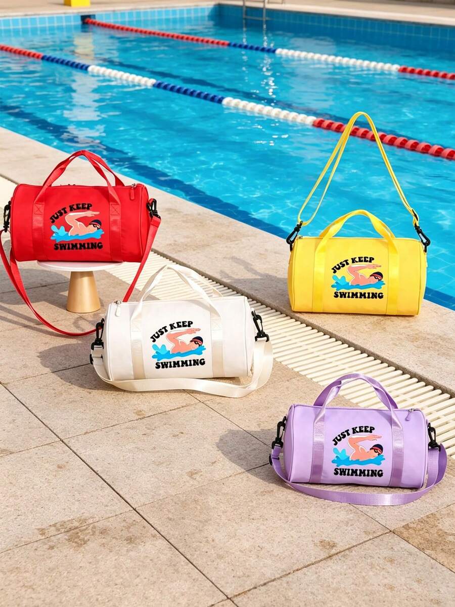 "Just Keep Swimming" Large Capacity Vacation Travel Tote Bag, Unisex Storage Bag Luggage Bag, Dry And Wet Separation Lightweight, Adjustable Crossbody Strap, Durable Fabric, Swimming, Fitness, Dance, Commuting, Outdoor Sports Small Gym Bag, Casual Street Style Minimalist Design, Birthday, Teacher's Day, Thank You Teacher, Back To School Season Gift,Back To School - View 1