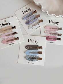 6pcs/Set Plaid Heart-Shaped Rhinestone Hair Clips, Cute No-Crease Bangs Side Hair Clips, Sweet Women's Daily Hairstyle Decoration Hair Accessories Set (No Card Packaging) - Multicolor - View 5