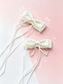 2PCS Lace Polka Dot Ribbon Banana Clips, Pure & Sweet Style Side Banana Hair Clips, Suitable For Birthday Parties, Party Outfits, Daily Wear, Back To School Gifts, Wedding Season Hair Accessories Hair Clips Banana Clips - Multicolor - View 4