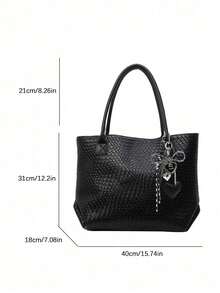Fashionable Shoulder Tote Bag, Niche Design, Solid Color Shoulder Bag, Suitable For Daily Outings, Shopping, Work And Commuting - Black - View 5
