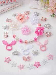 VBOOR 855PCS Pink Sweet & Gentle Hair Accessories For Women, Includes Artificial Orchid/Double-Layer Glitter Butterfly/Faux Pearl Mesh Flower Hair Clips, Rhinestone Heart Crown Bow Rabbit Bangs Clips, Mini Claw Clips, Rabbit Ear Hair Ties, Multiple High-Elasticity Non-Damaging Basic Hair Bands, Suitable For Daily/Commute/Date, Enhances Hairstyle Sophistication,Claw Clips - Multicolor - View 8