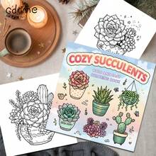 GDTME 1 Peça Livro de Colorir Suculentas Quentes, 24 Páginas em Papel Perolado Reforçado de 120g, Tamanho 7,87*7,87 Polegadas, Adequado para Iniciantes Pintarem, Aliviar o Estresse do Escritório, Interação Pais-Filhos, Ótimo Presente, Adequado para Festas e Eventos de Feriados, Aumentando a Criatividade, Belamente Projetado - DJ-008 - Visão 3