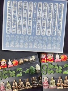 1個中式佛頭、祈禱珠、財神、蓮花與牡丹、法器3D浮雕美甲大尺寸矽膠美甲模具 - 無色 - 查看 1