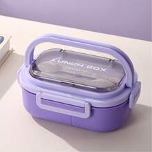 1pc Compartment Sealed Bento Box With Utensils, Multipurpose Food Container Suitable For Pastries, Snacks, Breakfast, Lunch. Portable Insulated Lunch Box, 4 Colors Available. Suitable For Office, Students And Travel - Multicolor - View 12