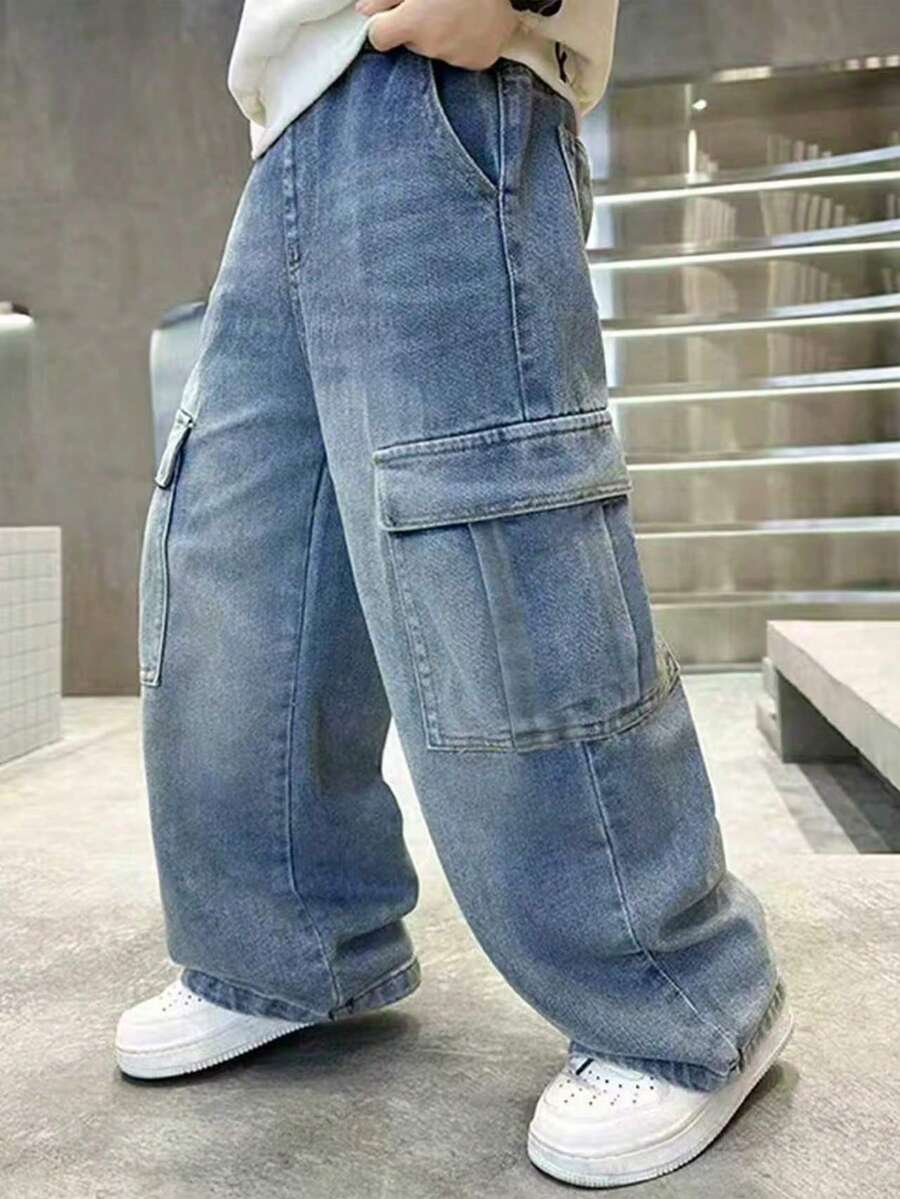 Celana Jeans Denim Fashion Anak Laki-Laki, Gaya Pakaian Kerja Kasual - Biru - View 1