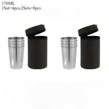 1 Set 4pcs Stainless Steel Liquor Cups With Storage Bag, 1.01oz/2.37oz/5.75oz Mini Drinking Cups, Portable Bar Drinking Cups - Multicolor - View 8
