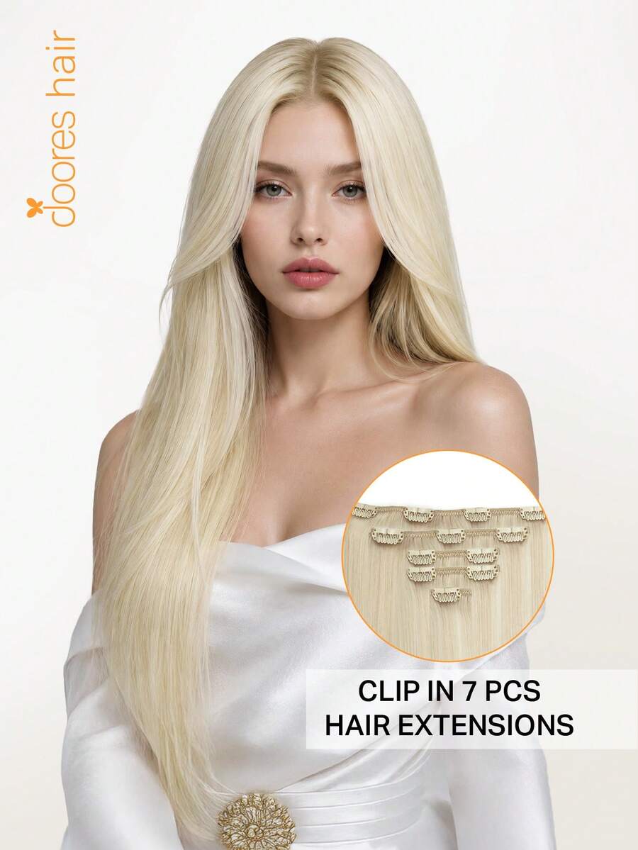 DOORES 7PCS Clip In Hair Extensions 100% Real Human Hair Platinum Gold 14-24 Inch 115g, Remy Extensions For Clip In Human Hair With Invisible Straight - S60A - View 1
