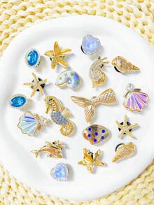 20pcs Gold Ocean Series Shoe Charms (Starfish, Palm Tree, Shell, Conch, Heart) Suitable For Clog DIY Decoration Accessories, Perfect Birthday Party And Holiday Gift Choice - 18 Gold - View 5
