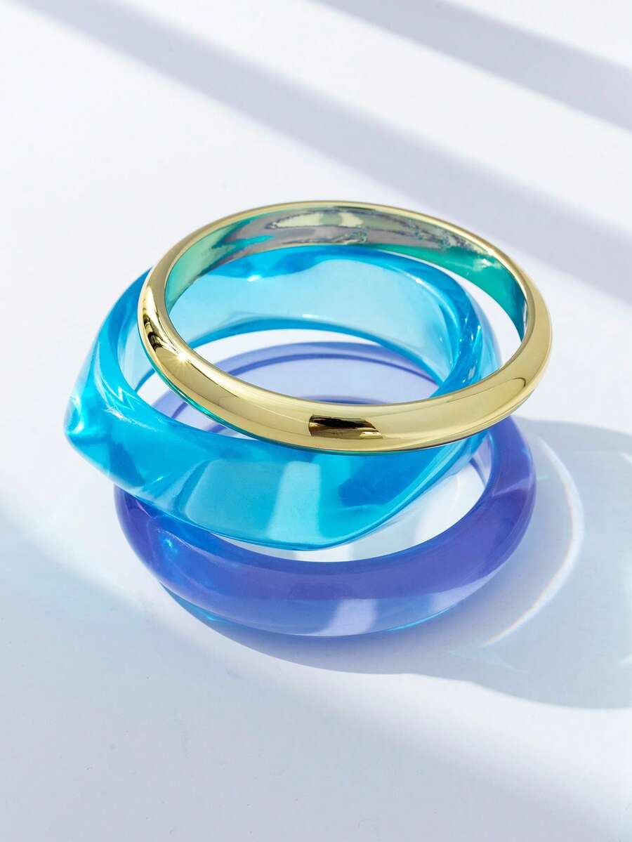 3pcs/Set Women's Personalized Fashion Exaggerated Wide Cuff Bracelet Set, Suitable For Daily Wear (Electroplated Random Color) - Multicolor - View 1