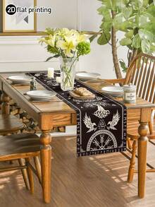 1pc,Pirate Treasure Map Table Runner, Theme Decor,Multiple Sizes,Machine Washable,Polyester Fiber Rectangular Tablecloth For Home Decor. - Black and White - View 5