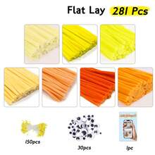 281pcs Yellow Tubular Cleaner Handmade Set - Includes Stamen And Black Eyes, With Video Tutorial, 7 Colors 30cm Chenille Stems - High Quality, No Color Difference - Suitable For Summer Crafts, Qixi Decoration, Party Decoration, Home Decoration, Adult Crafts - 281pcs Yellow - View 2