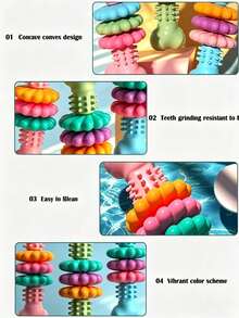 1pc Durable Thermoplastic Rubber Dog Chew Toy With Geometric Textured Pattern, Cleans Teeth And Exercises Chewing Ability, Suitable For Small And Medium Dogs, Relieves Boredom And Destructive Chewing Habits - Multicolor - View 4