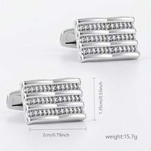 Smooth Rhinestone Inlaid Electroplated Silver Cufflinks, Men's French Shirt Cufflinks - Silver - View 9