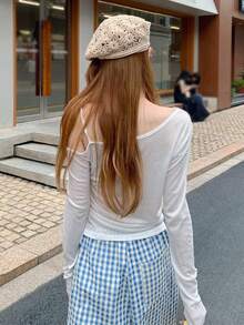 性感修身夏季長袖女款設計上衣T恤 - 白色 - 查看 5