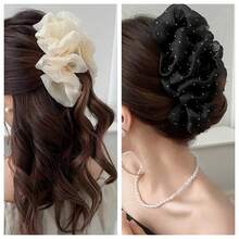 2/1 Elegante y lindo clip de pelo de malla negra con forma de nube, adornado con cintas de strass brillantes, adecuado para peinados de coleta o moño. Accesorios de moda diarios, clips de pelo para otoño e invierno, artículos esenciales para usar en vacaciones. - Modelo regular - Ver 10