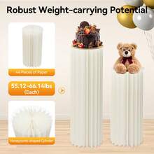 Cardboard Flower Stand 3 Pcs Set, 60cm 80cm 100cm Tall Wedding Decoration with 44 PVC Boards, Floral Backdrop Stand for Party, Home, Garden Decor - Milchig Weiß - Übersicht 3