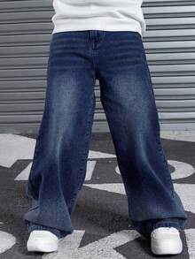 Young Boy Fashion Casual Straight Leg Jeans - Blue - View 5