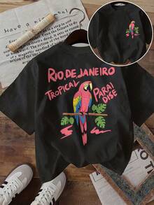 2026 Summer New Arrival Unise [Front And Back Images] Women'S Fashion Top, Women'S Summer Clothing, Tropical Style, Round Neck Short Sleeve T-Shirt Wi - Black - View 2