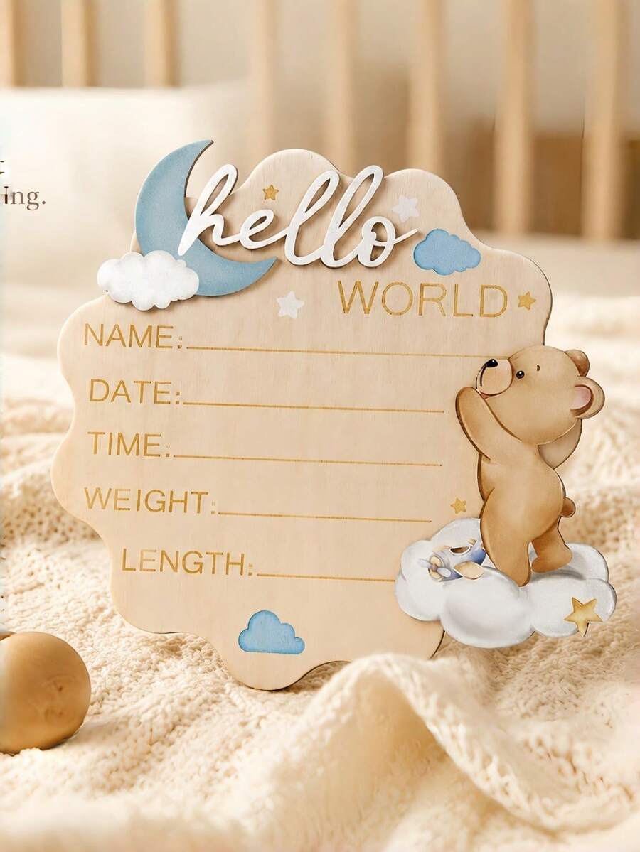 Wooden Baby Birth Announcement Sign Hello World Newborn Birth Announcement Board Baby Name Birth Announcement Sign Newborn Welcome Sign For Hospital - Bulletin Board - View 1