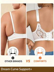 Sujetador con aros y encaje para mujer de talla grande, transpirable y sin deslizamiento, con soporte y sin costuras para uso diario - Blanco - Ver 3