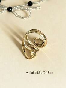 1pc Minimalist Personalized Creative Versatile Niche Design Asymmetrical Hollow Ring Suitable For Women's Daily Wear - Gold - View 7