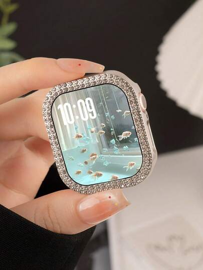 1pc Double Layer Sparkling Rhinestone Protective Case, Compatible With Apple Watch 40/41/42/44/45/46/49mm Series, Including Ultra/SE/12/11/10/9/8/7/6/5/4, Smartwatch Accessory, Starlight Color