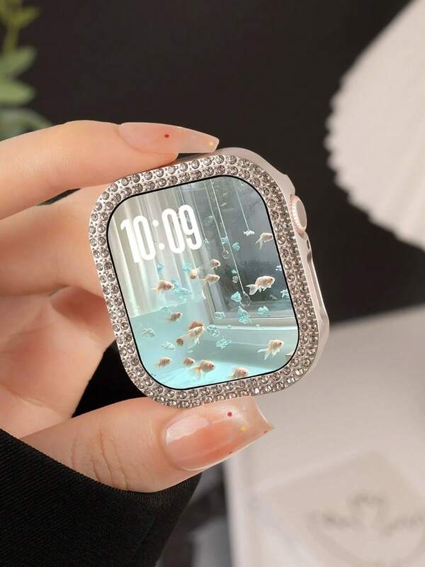 1pc Double Layer Sparkling Rhinestone Protective Case, Compatible With Apple Watch 40/41/42/44/45/46/49mm Series, Including Ultra/SE/11/10/9/8/7/6/5/4, Smart Watch Accessory, Starlight Color
