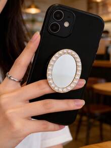 European Vintage Pattern Mirror Creative Phone Stand, Adhesive Foldable Slouchy Desktop Round Mirror Stand, Perfect Phone Gift, Halloween Gift, Christmas Gift, Suitable For IPhone, Android Phones, Birthday Gift, Gift For Family And Friends, Push-Pull Phone Stand, Phone Accessories - Multicolor - View 7