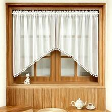 2pcs Solid Color Sheer Semi-Transparent Curtains, White Sheer Small Curtains, Fashionable Pom Pom Decor Curtains, Suitable For Cafe Decor, Living Room, Bedroom, Balcony, Room Divider, Small Window, Entryway Decor - White - View 6