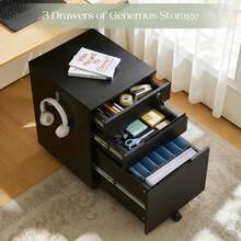 CLIPOP Mobile Filing Cabinet 3 Drawers With Lock And Wheels, Under Desk Lockable File Cabinet With Suspension File Hanging Rails For A4/Letter/Legal, Anti-Tilt Office Unit - Black - View 10