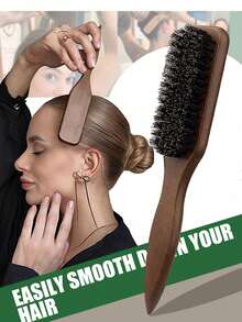 Unisex Boar Bristle Hair Brush And Beard Brush - Fragrance-Free Professional Hairstyling Brush, Suitable For Thick/Thin Hair, Can Clean Ombre Hairstyles And Electric Trimmers, Create Smooth Hairstyles, Essential For Back To School And Travel, Also Suitable For Women's Hair Accessories, Combs, Brushes And Trimming Brushes. - Multicolor - View 1