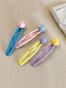 4/8/16pcs/Set Macaron Color Sweet Heart Hair Clips, Yellow, Pink, Purple, Blue 4-Color Combination, With Soft Cute 3D Heart - Suitable For Women And Girls, Perfect For Daily School, Dating, Vacation, Graduation Season, Party, Random Color,Hair Claws - Multicolor - View 9