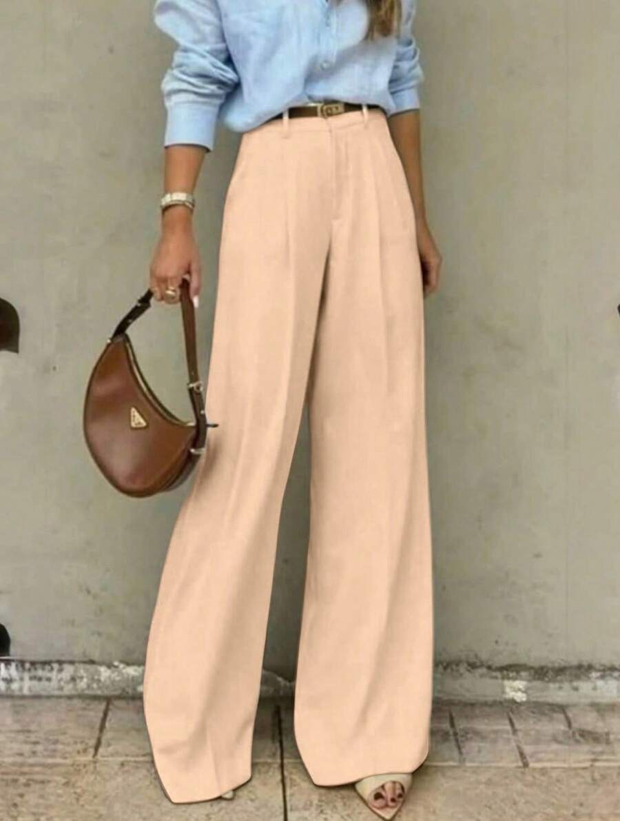 Straight-Leg, Wide-Legged Suit Trousers. Floor-Length. - 香檳色 - 查看 1