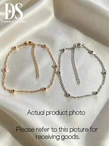 Set Gelang Kaki Rantai Cuban Emas & Perak Wanita 2 Buah & Gelang Manik-Manik, Tahan Air, Ringan, Hadiah Perhiasan Musim Panas, Anti-Pudar - Emas + Perak - View 5