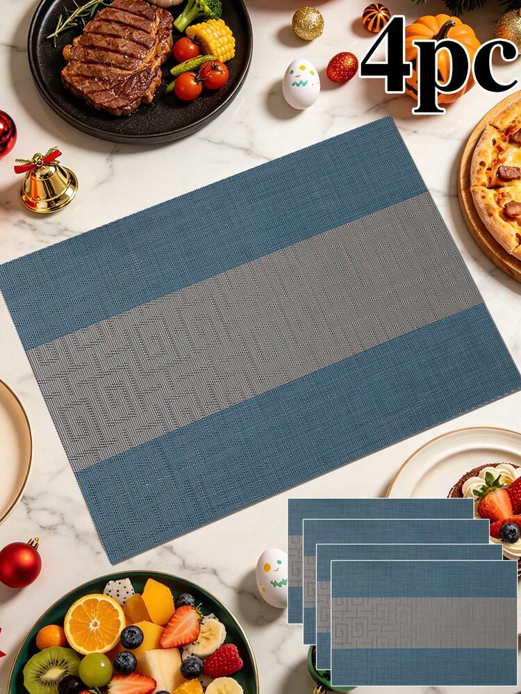 1/4pcs 45cm*30cm, Rectangular PVC Woven Placemats, And Odorless, Waterproof, Oil-Proof, Stain-Resistant, Washable, Easy To Clean, Good Heat Insulation, Protects Dining Table And Kitchen Countertop, Reversible, Flexible And Non-Deforming, Wear-Resistant And Durable, Long-Lasting, Lightweight And Easy To Store; Premium Texture, Both Practical Tableware Mats And Beautiful Countertop Decorative Mats - Multicolor - View 9