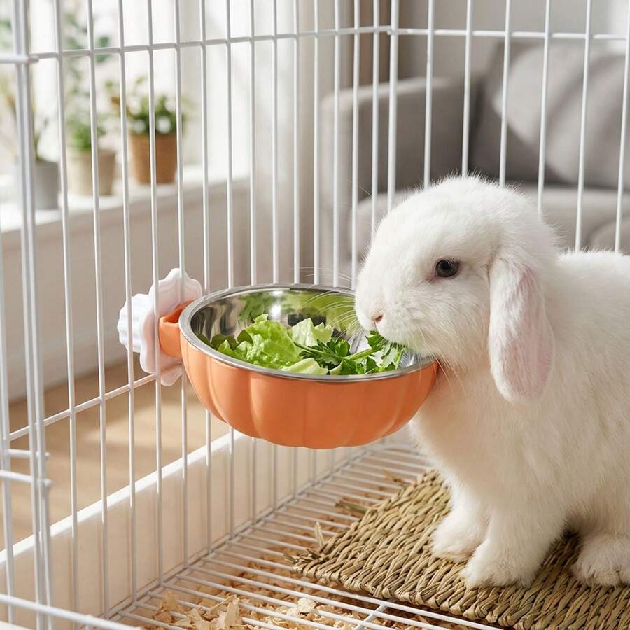 1Pc Stainless Steel Hanging Pumpkin Cat And Dog Bowl, Anti-Tipping Design, Suitable For Pet Cages, Thickened Bowl Body Ensures Food And Water Safety, Easy To Clean, Suitable For Both Cats And Dogs, One-Piece Hanging Design. - 300ml - View 1