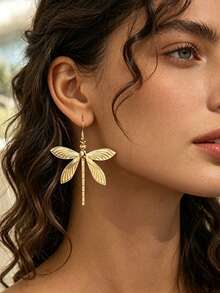 1 Pair Sweet Elegant Metal Dragonfly Earrings For Women, Holiday Birthday Date Party Vacation Shopping Daily Commute Accessory - Dragonfly - View 6