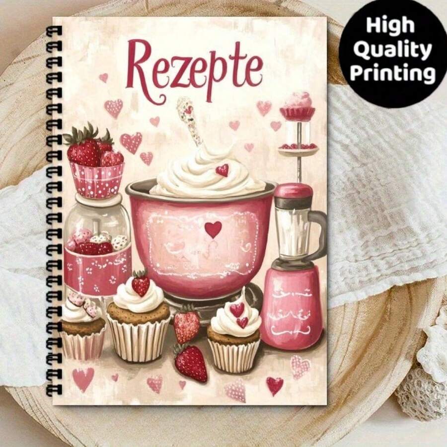 1pc A5 Size German Style Fun Cover Recipe Notebook - Blank Personal Recipe Notebook, Black Spiral Binding, Record Personal Menu Healthy Recipe Planner - H - View 1