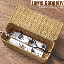 1pc Exclusive Design Rattan-Look Desktop Power Strip Storage Box Plastic Nordic Pastoral Style Bedroom Organizer Socket Storage Box Power Cord Management Basket Bedroom Power Strip Organization - Brown - View 1