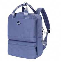 WANDF Grand sac à dos de voyage unisexe, idéal pour les étudiants, compatible avec les ordinateurs portables 17 pouces grâce à son ouverture pour câble de données, homologué comme bagage cabine, sac à dos professionnel avec poche arrière antivol. - Bleu gris - Voir 12