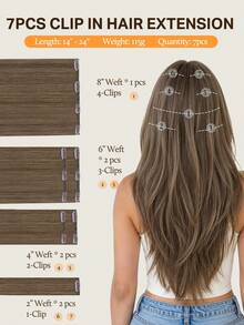 DOORES 7PCS Clip In Hair Extensions 100% Real Human Hair Light Ash Brown 14-24 Inch 115g, Remy Extensions For Clip In Human Hair With Invisible Straight - S5 - View 3