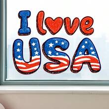 1片 I Love USA 愛國主義文字窗貼，復古懷舊設計 3D 效果半透明自黏玻璃貼紙，帶有做舊紋理分層字母與星星圖案，大膽紅白藍配色，節慶慶祝裝飾，防水可移除 - A - 查看 8
