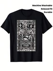 Maglietta con design intricato di astronauta Maya - Maglietta morbida e casual con collo tondo e maniche corte, vestibilità rilassata, lavabile in lavatrice, taglie S-XXXL, adatta per tutte le stagioni, maglietta con stampa unica D - nero - Visualizzare 1
