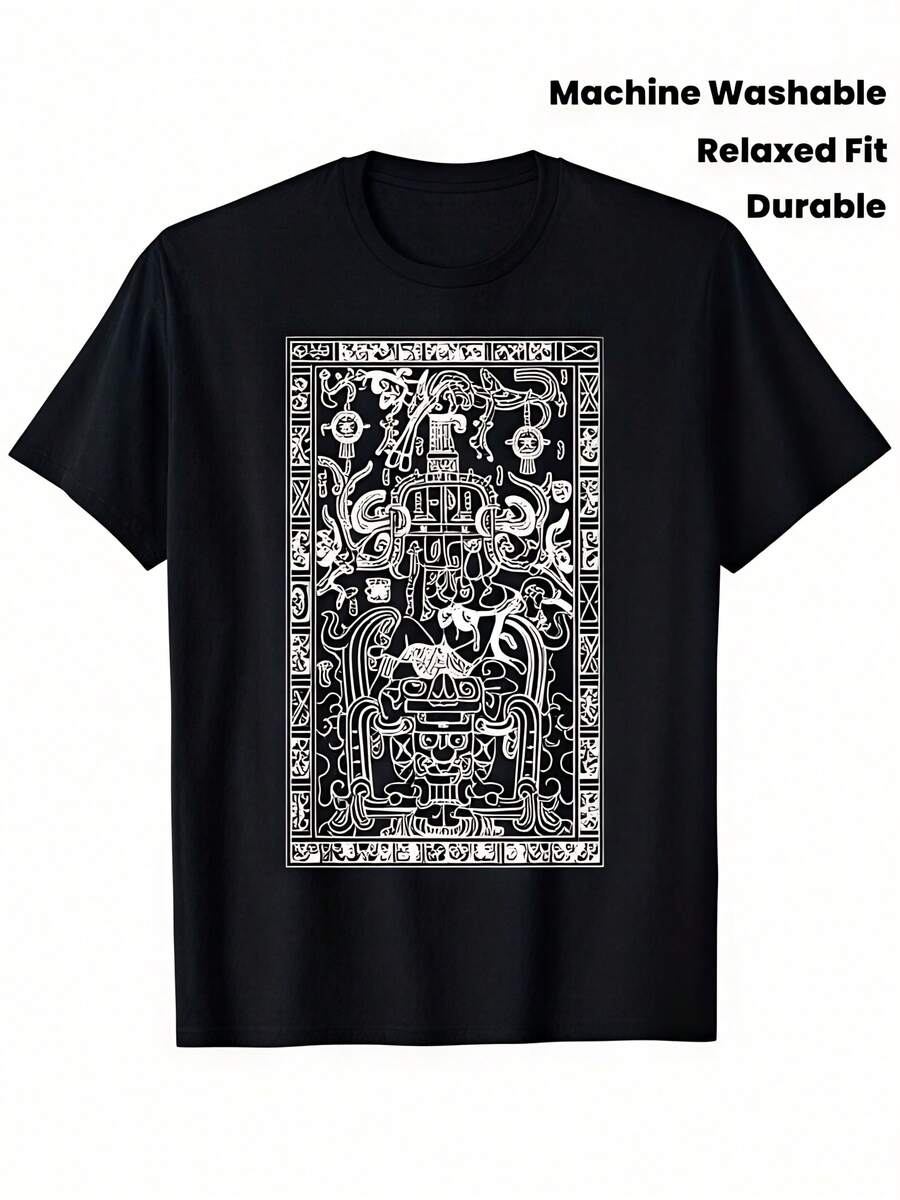 Maglietta con design intricato di astronauta Maya - Maglietta morbida e casual con collo tondo e maniche corte, vestibilità rilassata, lavabile in lavatrice, taglie S-XXXL, adatta per tutte le stagioni, maglietta con stampa unica D - nero - Visualizzare 1