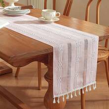 Boho Table Runner, Rectangular Farmhouse Decoration,Vintage Tassel Textured Table Runner,Multipurpose Decor Scarf For Dinner Table, Sideboard And Indoor Holiday Party,All Season Decor For Boho Dining Room, Tea Party And Cabinet Top. - Type B - View 6